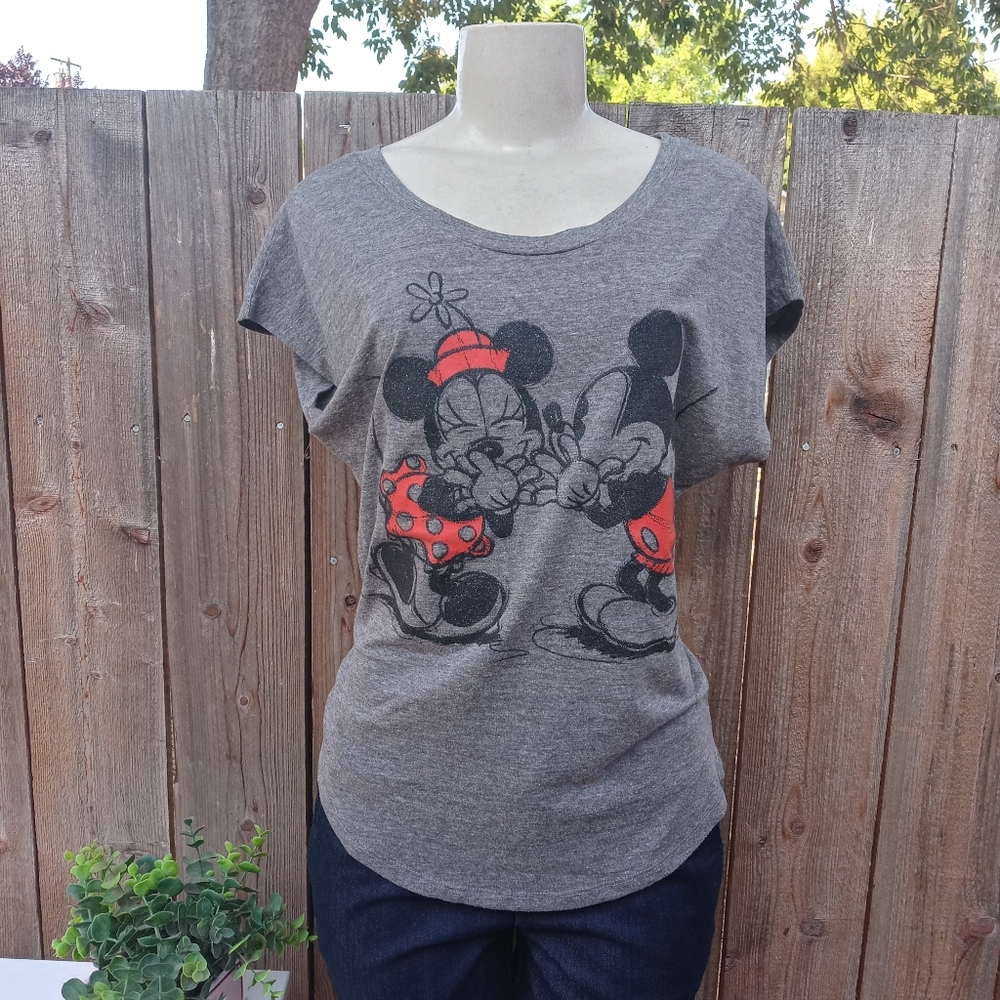 Disney Parks Minnie & Mickey Mouse Tee Size Medium Color Grey